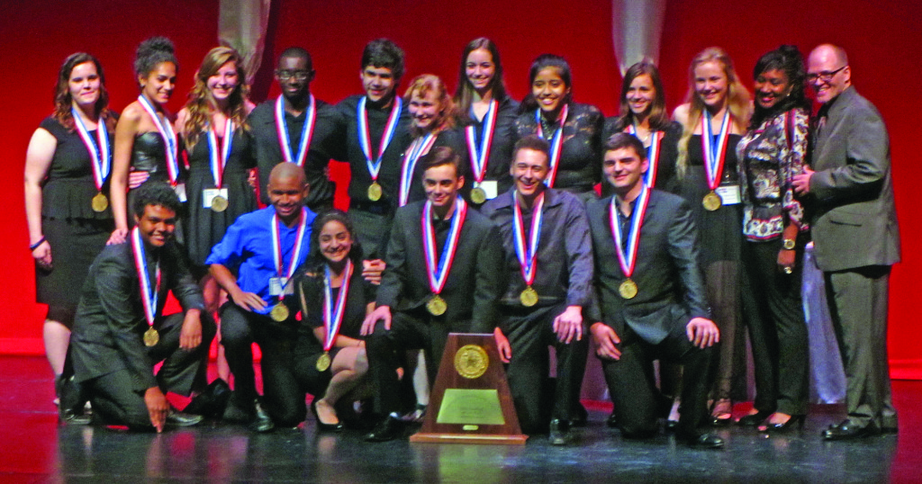 Members of the cast and crew from Travis High School’s state championship one-act play.
