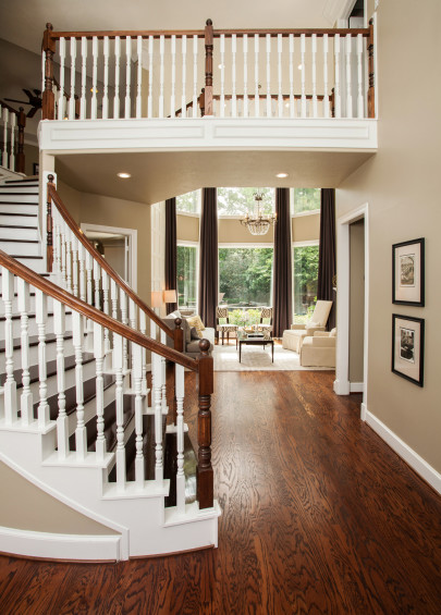An inviting entry leads to the home’s updated formal living space.  