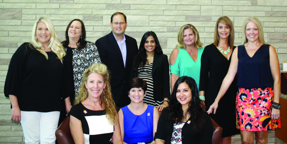 (L-R, front row: ) Katie Wiseman; Darla Farmer, Hope For Three President; Christina Guerra, Hope For Three PR & Events Coordinator. (Back row:) Kimberly Hays, MHSL Marketing and Communication; Leslie Norman, MHSL Chief Nursing Officer; Greg Haralson; Malisha Patel, MHSL Chief Operations Officer; Leslie Piwowar; Ashley Van Hoozer; Debbie Buckner, FBJSL President.