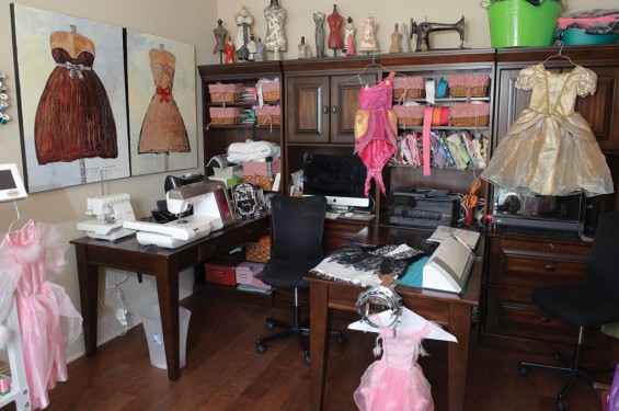 Mrs. Claus' workshop is JoBeth’s sewing room where she conducts her monogramming business. In addition to holiday costumes, her collection of dressmaker mannequins is on display.