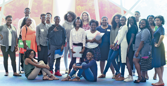 Participants at the Art of Living Summer Camp with Courtney Bryant (far right), camp leader.