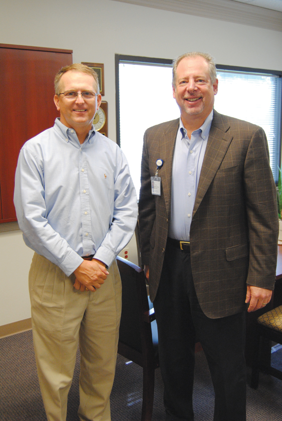 (L-R): Newest board member Jeff Haley and Joe Freudenberger, OakBend Medical Center CEO.