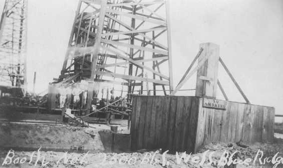 A postcard, "Booth No. 1 2,500 Barrels, S. Well, Blue Ridge."